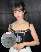 Load image into Gallery viewer, [Aespa Giselle, Red Velvet Wendy, Woo!ah! Nana, STAYC Sumin Necklace] Rose and Tassel Choker Necklace - Silver