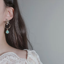 Load image into Gallery viewer, Gold Flowers and Coral Blue Teardrops Earrings