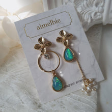 Load image into Gallery viewer, Gold Flowers and Coral Blue Teardrops Earrings