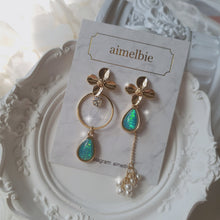 Load image into Gallery viewer, Gold Flowers and Coral Blue Teardrops Earrings