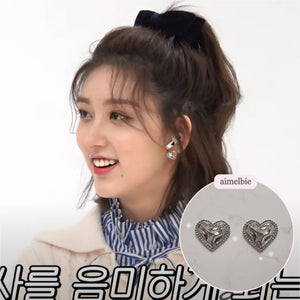 [Aespa NingNing, Red Velvet Joy, IVE Gaeul, ITZY Yuna Earrings] Silver Laced Hearts Earrings