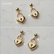Load image into Gallery viewer, Gold Heart Lock Earrings (Ive Yujin, Ive Rei, Billlie Sheon Earrings)