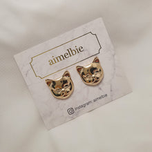 Load image into Gallery viewer, Melbie The Cat Series - Cat Face Earrings (Gold)