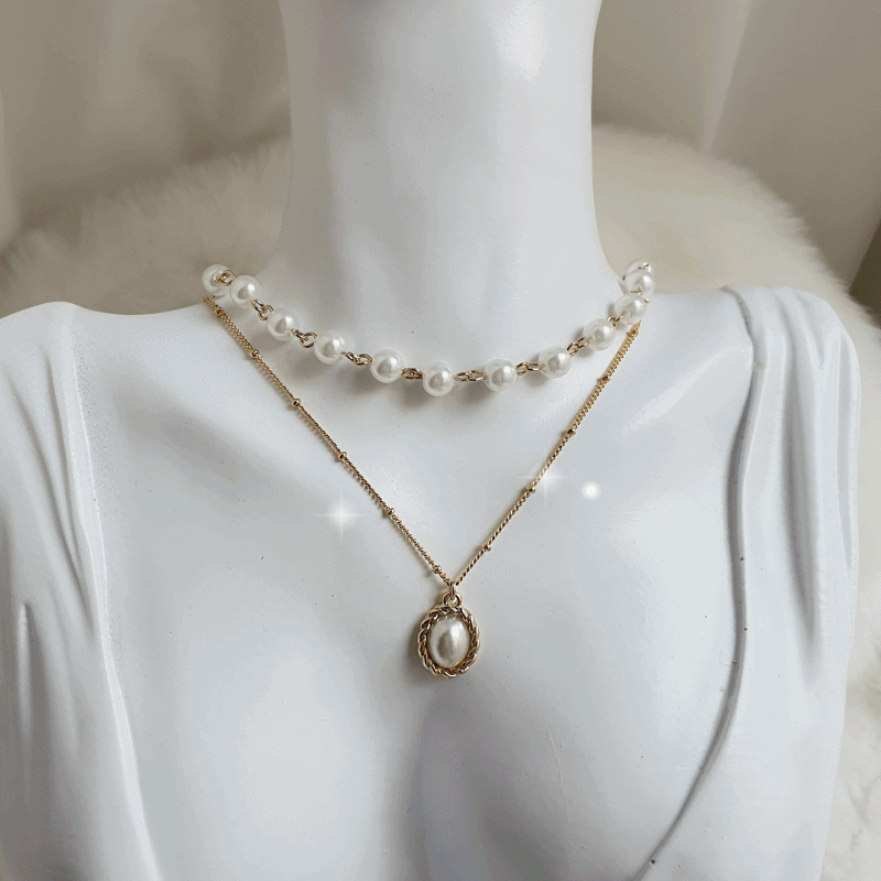 Elegant Layered Pearl Choker Necklace Gold ver. aimelbie