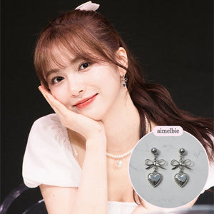 [NMIXX Jiwoo Earrings] Vintage Silver Heart Earrings