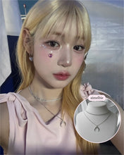 Load image into Gallery viewer, [Aespa NingNing Necklace] Upside Down Crescent Moon Rhinestone Chain Choker Layered Necklace - Silver