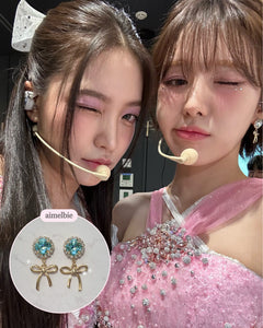 Cushion Square and Ribbon Earrings - Aquamarine (Red Velvet Wendy Earrings)