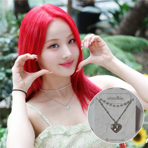 [KISS OF LIFE Belle, Kep1er Youngeun Necklace] Silver Laced Heart Layered Necklace