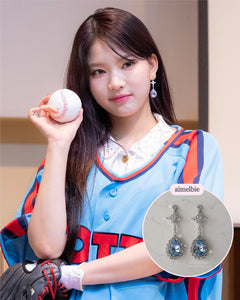 [STAYC Isa Earrings] Romantic Queen Waterdrop Crystal Earrings - Light Sapphire