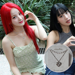 [KISS OF LIFE Belle, Kep1er Youngeun Necklace] Silver Laced Heart Layered Necklace