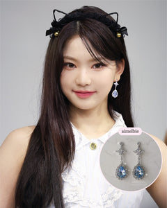 [STAYC Isa Earrings] Romantic Queen Waterdrop Crystal Earrings - Light Sapphire