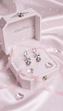 Load image into Gallery viewer, [IU Earrings] Dainty Heart Crystal and Ribbon Huggies Earrings - Silver Color