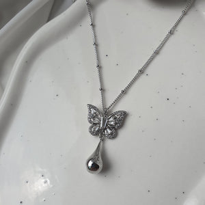 Metal Drop Butterfly Necklace