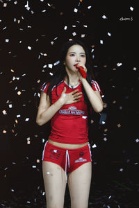 [Red Velvet Irene Necklace] Coquette Ribbon and Heart Locket Pearl Choker - Silver Color