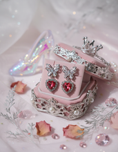 Load image into Gallery viewer, [Hearts2Hearts Yuha Earrings] Butterfly and Crystal Heart Earrings - Rosepink