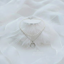 Load image into Gallery viewer, Upside Down Crescent Moon Pearl Layered Necklace - Silver (KISS OF LIFE Belle Necklace)