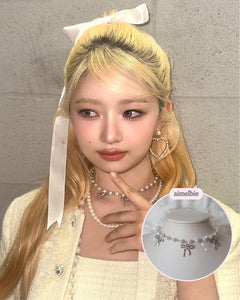 [IVE Rei, Actress Jieun Kim Necklace] Three Ribbons Pearl Choker Necklace - Silver ver.