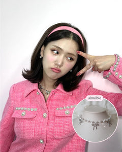 [IVE Rei, Actress Jieun Kim Necklace] Three Ribbons Pearl Choker Necklace - Silver ver.