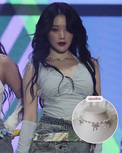 [IVE Rei, Actress Jieun Kim Necklace] Three Ribbons Pearl Choker Necklace - Silver ver.