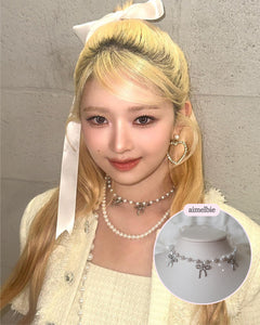 [IVE Rei, Actress Jieun Kim Necklace] Three Ribbons Pearl Choker Necklace - Silver ver.