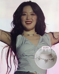 [IVE Rei, Actress Jieun Kim Necklace] Three Ribbons Pearl Choker Necklace - Silver ver.