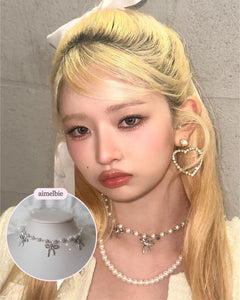 [IVE Rei, Actress Jieun Kim Necklace] Three Ribbons Pearl Choker Necklace - Silver ver.