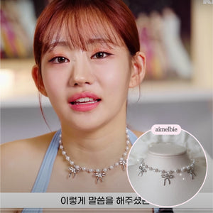 [IVE Rei, Actress Jieun Kim Necklace] Three Ribbons Pearl Choker Necklace - Silver ver.