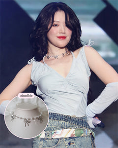 [IVE Rei, Actress Jieun Kim Necklace] Three Ribbons Pearl Choker Necklace - Silver ver.