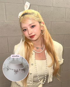 Three Ribbons Pearl Choker Necklace - Silver ver. (IVE Rei, Actress Jieun Kim Necklace)