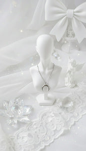 Upside Down Crescent Moon Pearl Layered Necklace - Silver (KISS OF LIFE Belle Necklace)