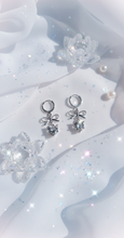 Load image into Gallery viewer, [IU Earrings] Dainty Heart Crystal and Ribbon Huggies Earrings - Silver Color