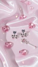 Load image into Gallery viewer, [Aespa Winter Earrings] Heart Crystal and Ribbon Earrings - Silver