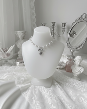 Load image into Gallery viewer, [Red Velvet Irene Necklace] Coquette Ribbon and Heart Locket Pearl Choker - Silver Color