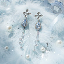 Load image into Gallery viewer, Silver Flower and Teardrops Earrings - Light Sapphire