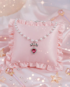 [Jenny Park Necklace] Rosepink Heart and Bow Pearl Choker Necklace