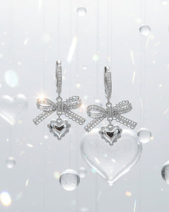 [Hearts2Hearts Yuha Earrings] Coquette Laced Ribbon and Heart Huggies earrings