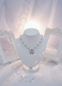 [TWICE Chaeyoung Necklace] Adorable Ribbon Pearl Choker - Silver Color