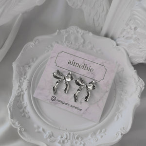 [ILLIT Iroha, NMIXX Haewon Earrings] Ballerina Ribbon Earrings - Silver