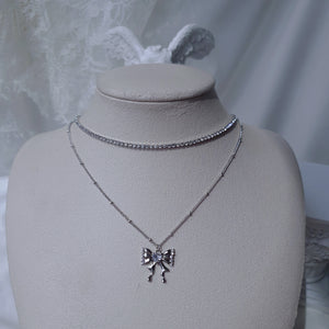 Melting Ribbon Rhinestone Chain Choker Layered Necklace