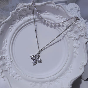 [NMIXX Jiwoo Necklace] Luna Blossom Layered Necklace - Silver color