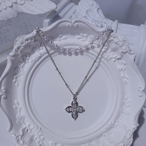 [NMIXX Jiwoo Necklace] Luna Blossom Layered Necklace - Silver color