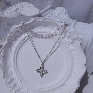 [NMIXX Jiwoo Necklace] Luna Blossom Layered Necklace - Silver color