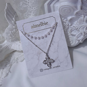 [NMIXX Jiwoo Necklace] Luna Blossom Layered Necklace - Silver color