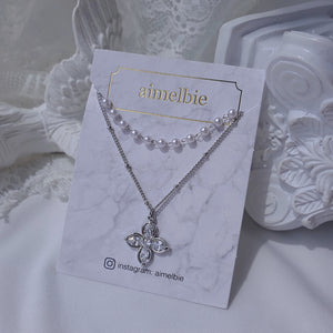 [NMIXX Jiwoo Necklace] Luna Blossom Layered Necklace - Silver color