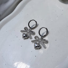 Load image into Gallery viewer, [Hearts2Hearts Yuha Earrings] Coquette Laced Ribbon and Heart Huggies earrings