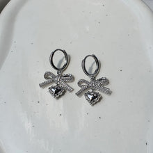 Load image into Gallery viewer, [Hearts2Hearts Yuha Earrings] Coquette Laced Ribbon and Heart Huggies earrings