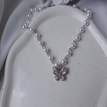 Load image into Gallery viewer, Butterfly Fairy Pearl Choker Necklace - Silver Color