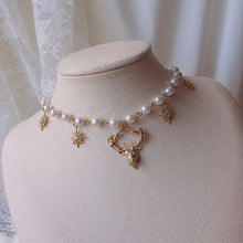 Load image into Gallery viewer, Dear and Star Pearl Necklace - Gold Color