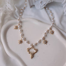 Load image into Gallery viewer, Dear and Star Pearl Necklace - Gold Color