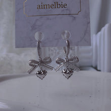 Load image into Gallery viewer, [Hearts2Hearts Yuha Earrings] Coquette Laced Ribbon and Heart Huggies earrings